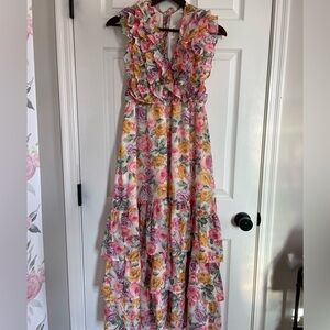 Storia Floral Ruffle Tiered Maxi Dress Medium Romantic Resort Wedding Guest